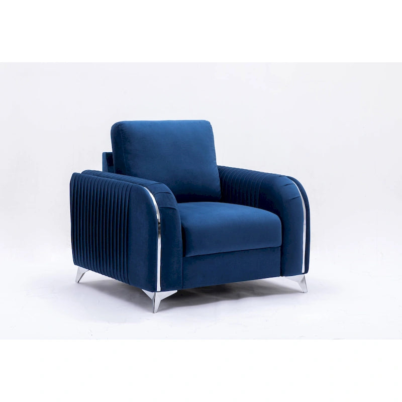Chaise longue rembourrée en velours bleu