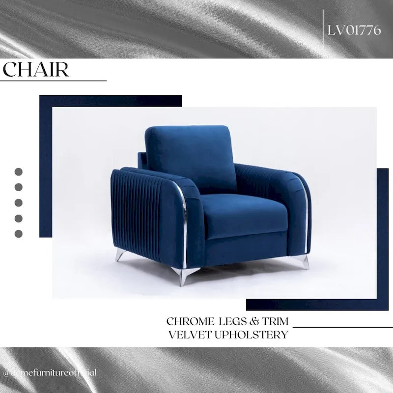 Chaise longue rembourrée en velours bleu