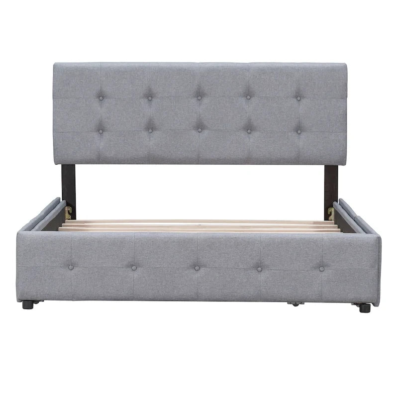 Cadre de lit plateforme capitonné en lin, grand lit