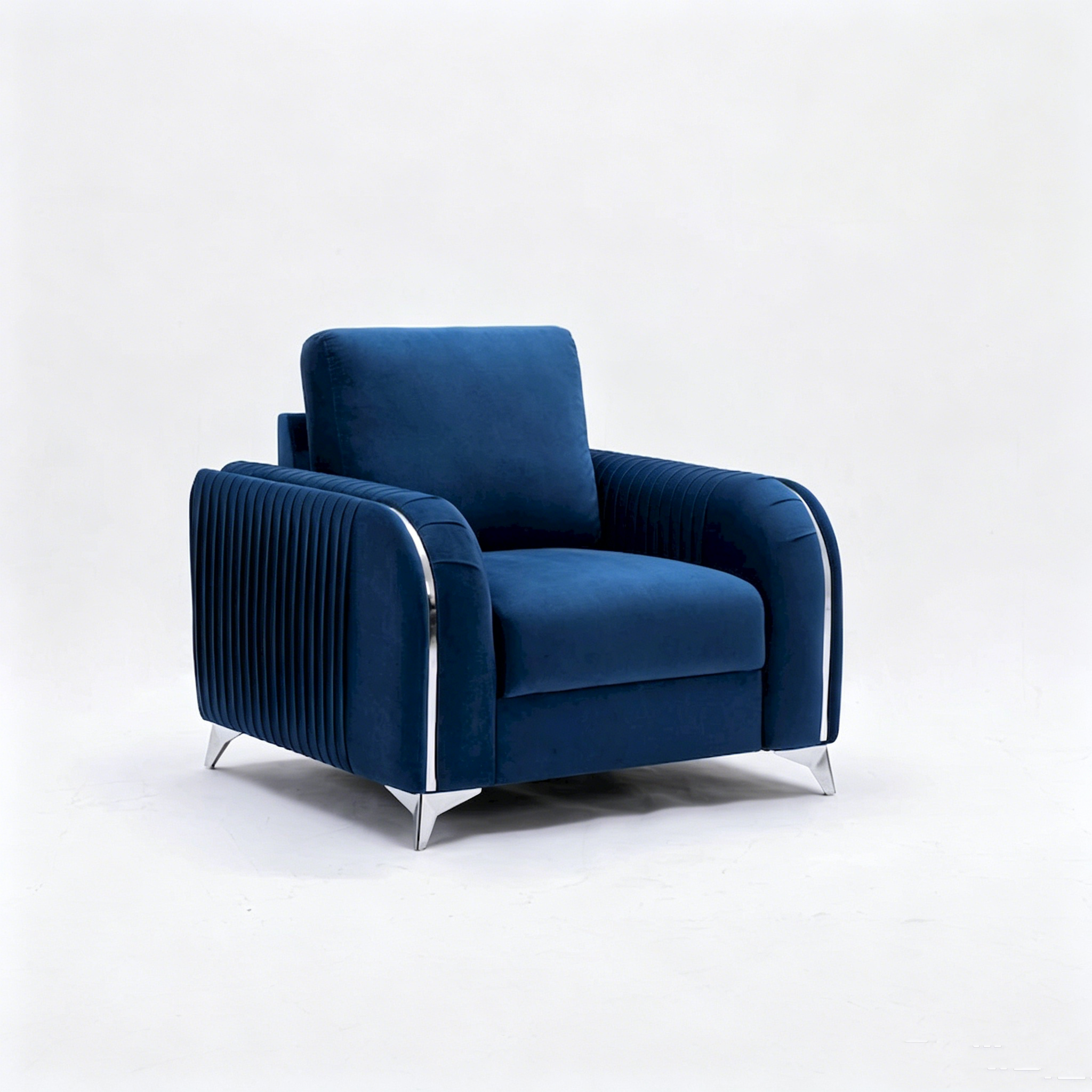 Chaise longue rembourrée en velours bleu