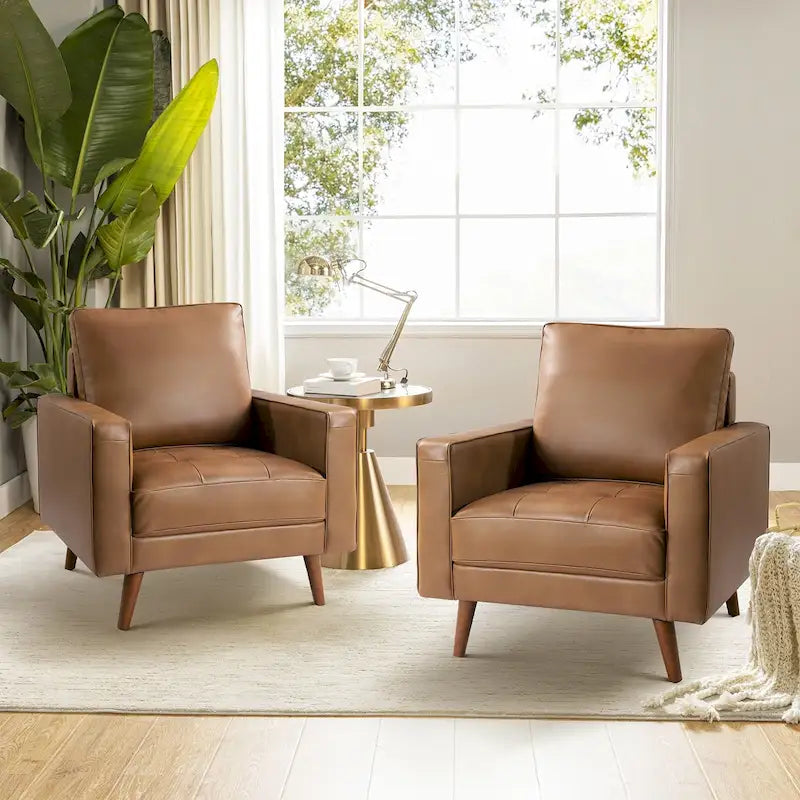 Fauteuil médiéval en cuir véritable, ensemble de deux pièces