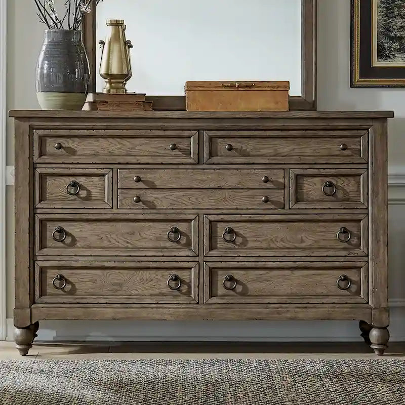 Commode Americana Farmhouse à 9 tiroirs taupe poudré