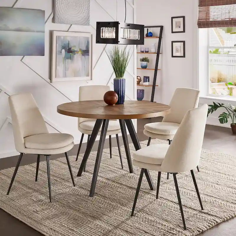 Table de salle à manger avec plateau en chêne finition gris fer