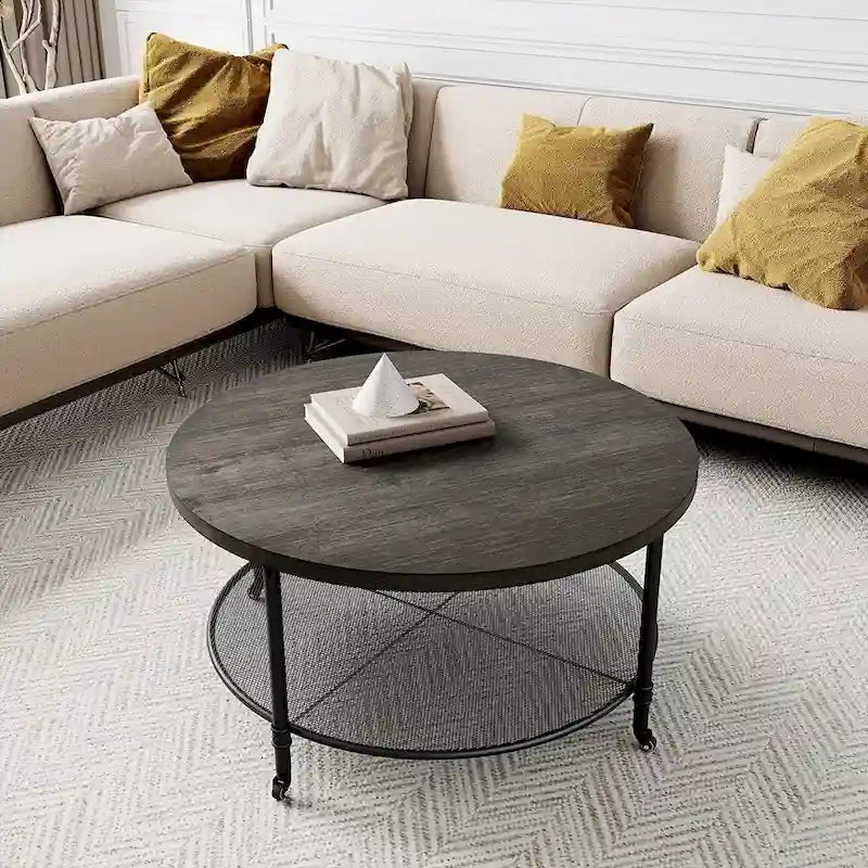 Table basse industrielle ronde avec roulettes