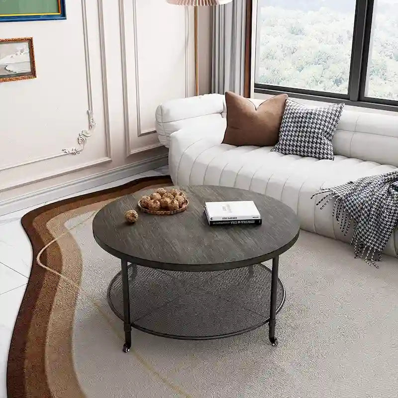 Table basse industrielle ronde avec roulettes