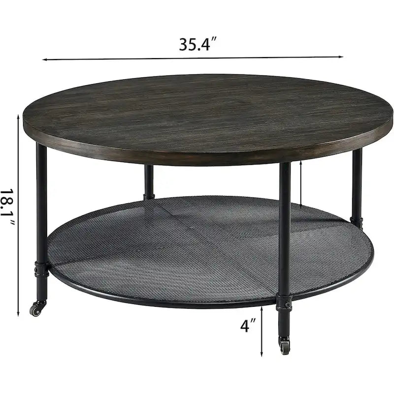 Table basse industrielle ronde avec roulettes