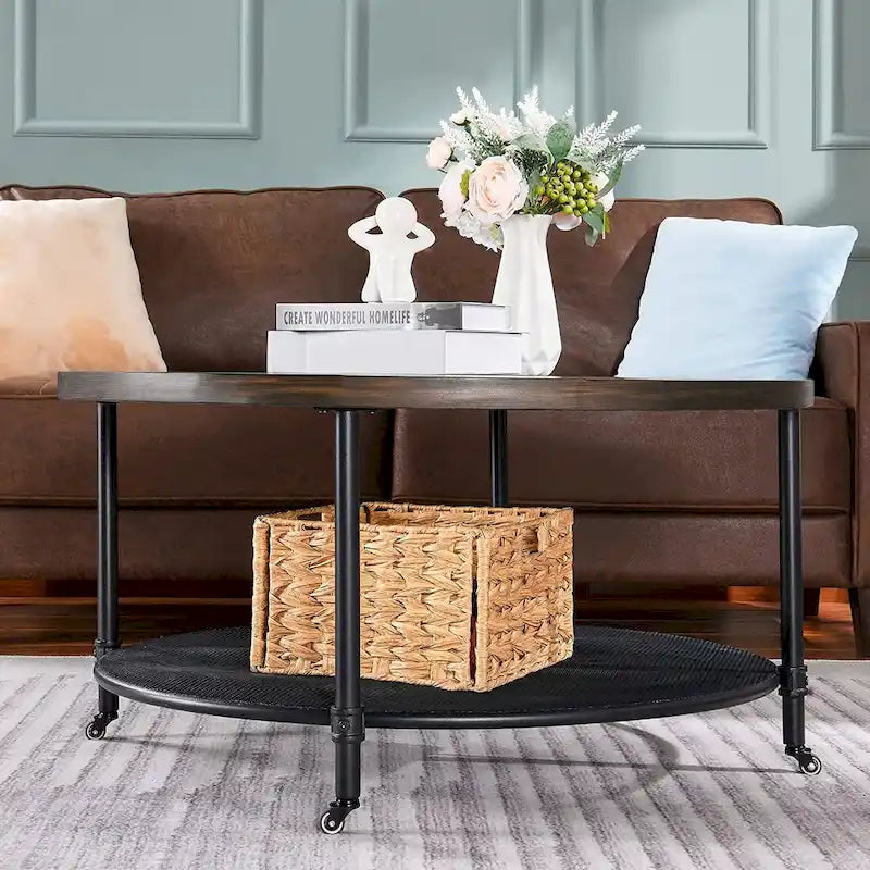 Table basse industrielle ronde avec roulettes