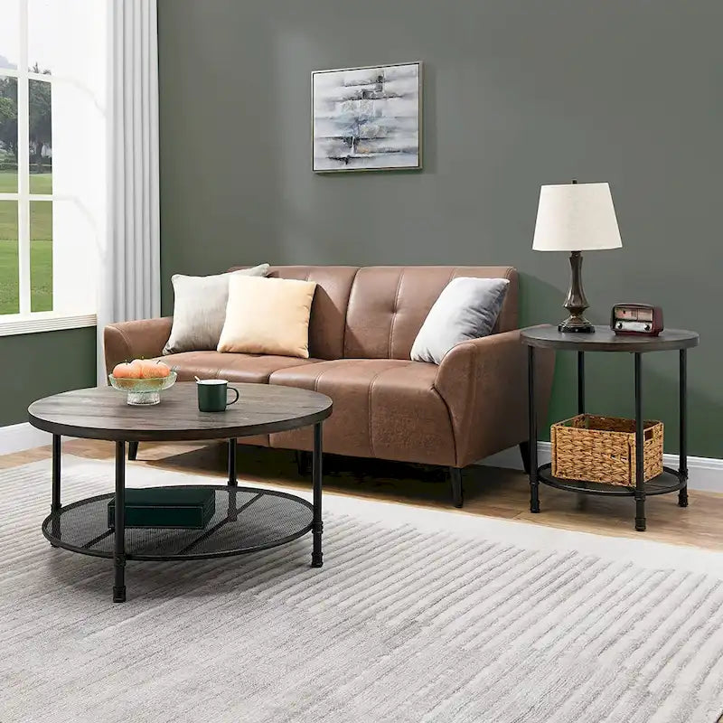 Table basse industrielle ronde avec roulettes