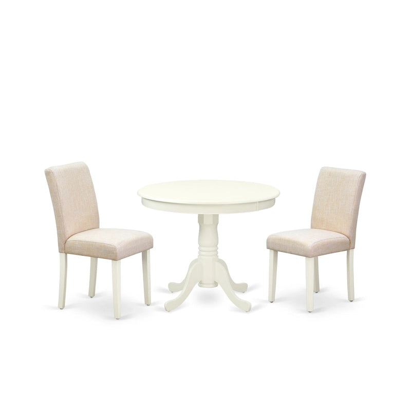 Table de salle à manger ronde et chaises de salle à manger en lin beige clair