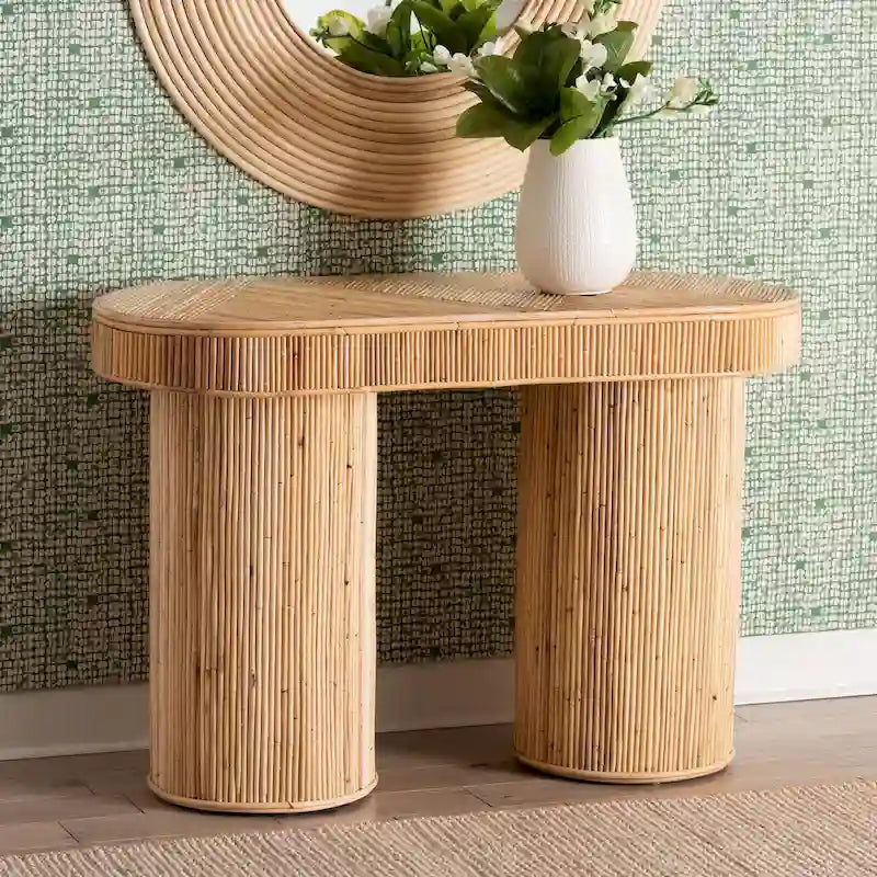 Table de contrôle en rotin naturel bohème