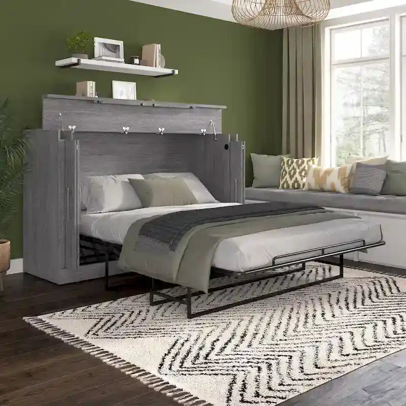 Lit double et armoire (matelas inclus), convenant aux chambres d'amis.