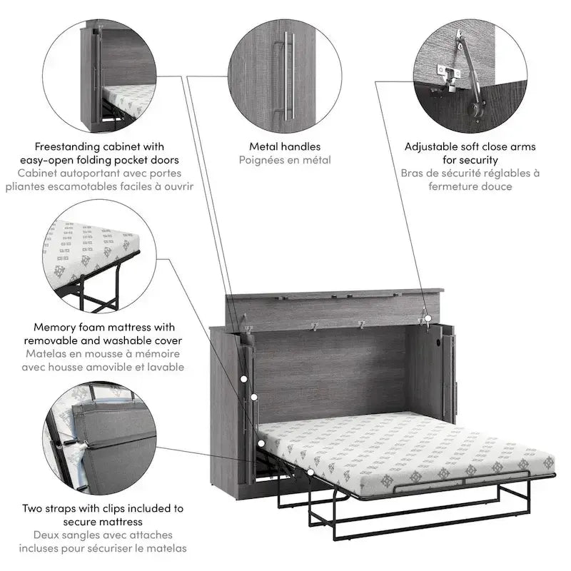 Lit double et armoire (matelas inclus), convenant aux chambres d'amis.