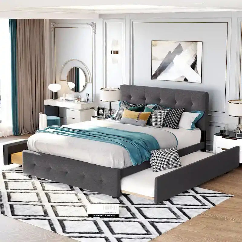 Cadre de lit plateforme king-size en lin