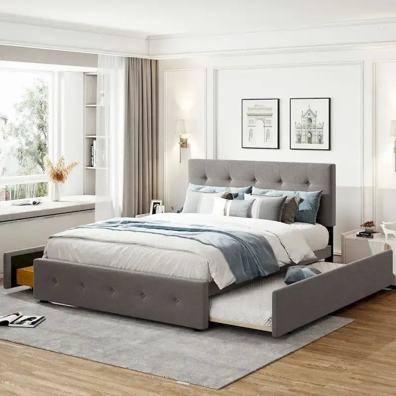 Cadre de lit plateforme king-size en lin