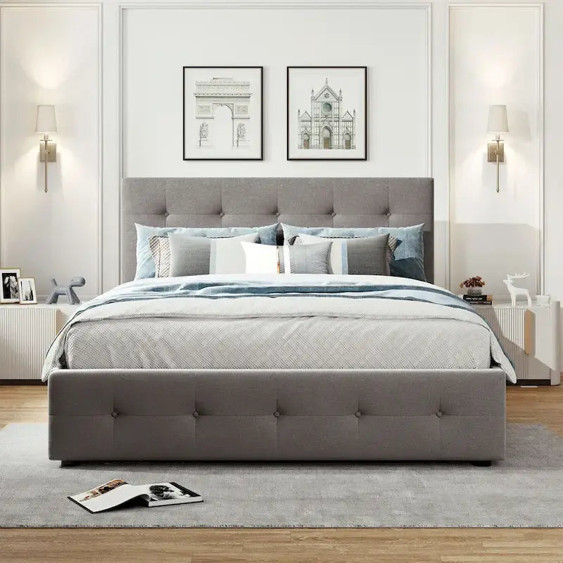 Cadre de lit plateforme king-size en lin