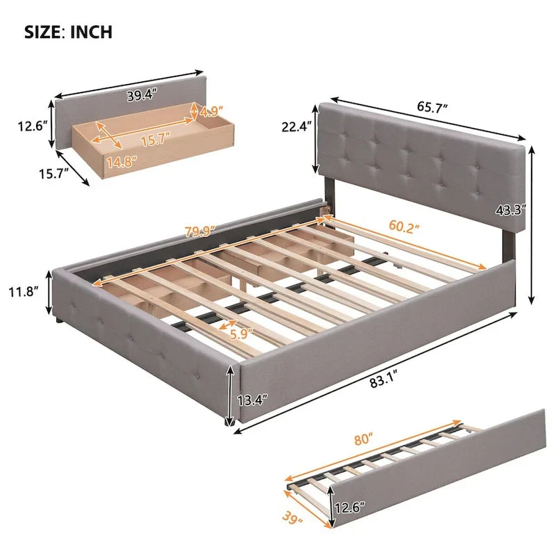 Cadre de lit plateforme king-size en lin