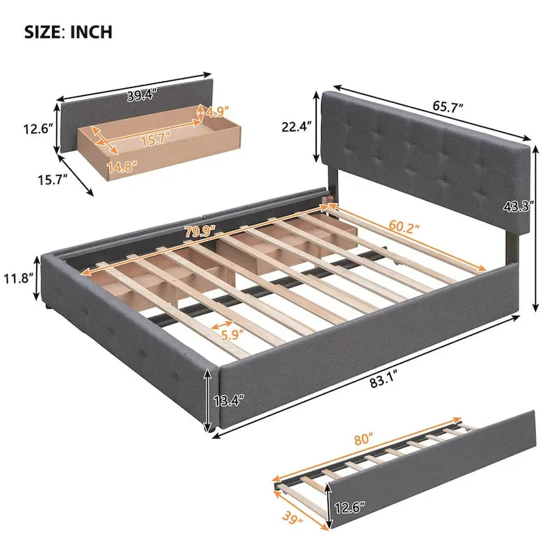 Cadre de lit plateforme king-size en lin