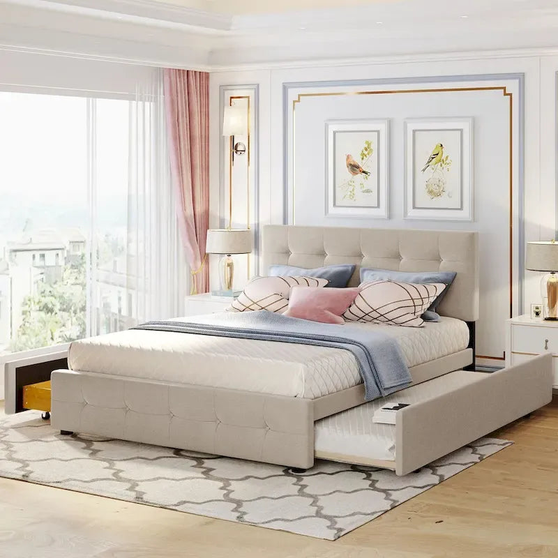Cadre de lit plateforme king-size en lin