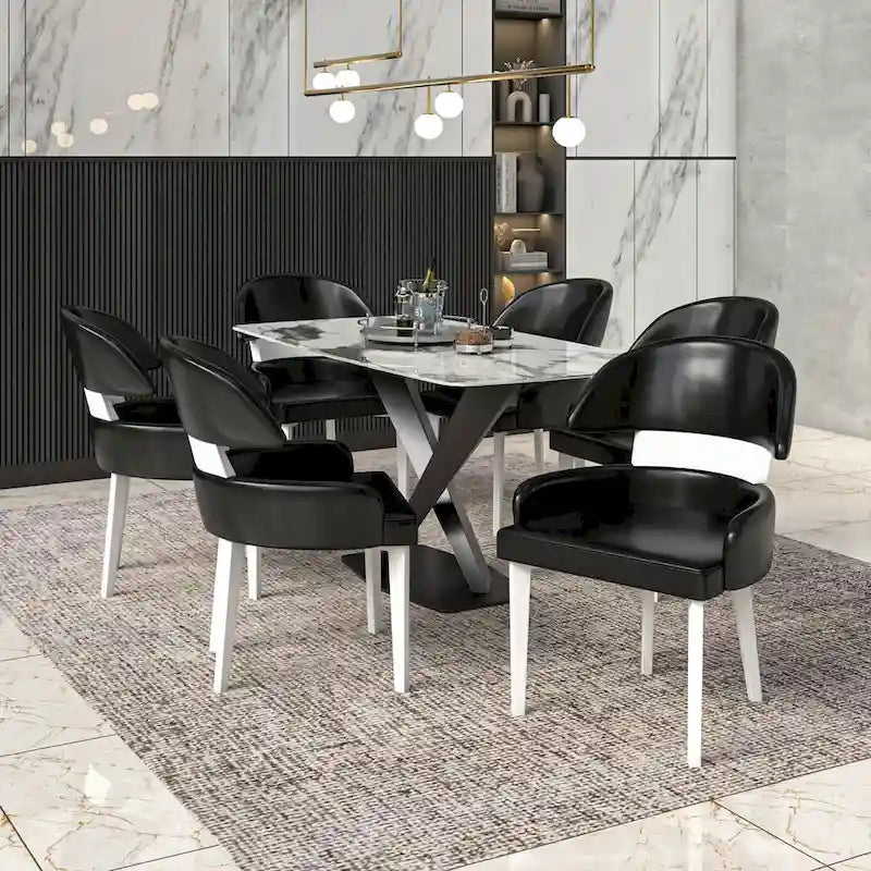 Chaise de salle à manger en cuir à dossier incurvé en bois d'hévéa
