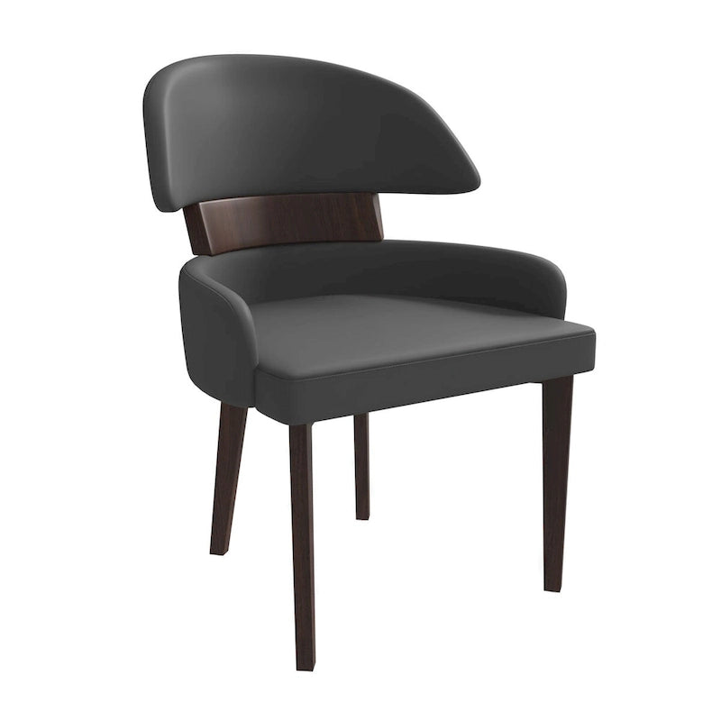 Chaise de salle à manger en cuir à dossier incurvé en bois d'hévéa