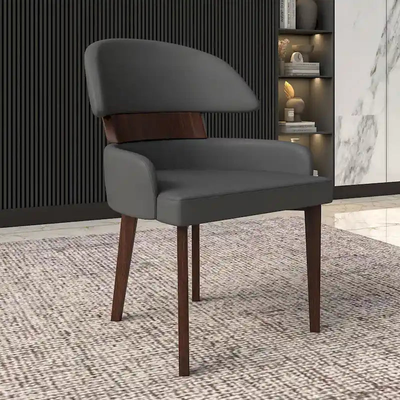 Chaise de salle à manger en cuir à dossier incurvé en bois d'hévéa