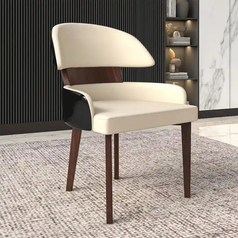 Chaise de salle à manger en cuir à dossier incurvé en bois d'hévéa