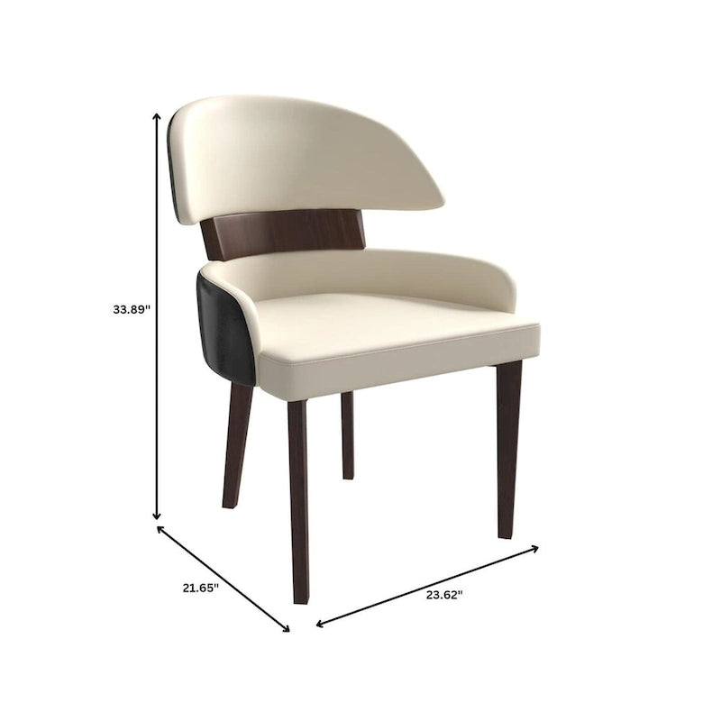 Chaise de salle à manger en cuir à dossier incurvé en bois d'hévéa