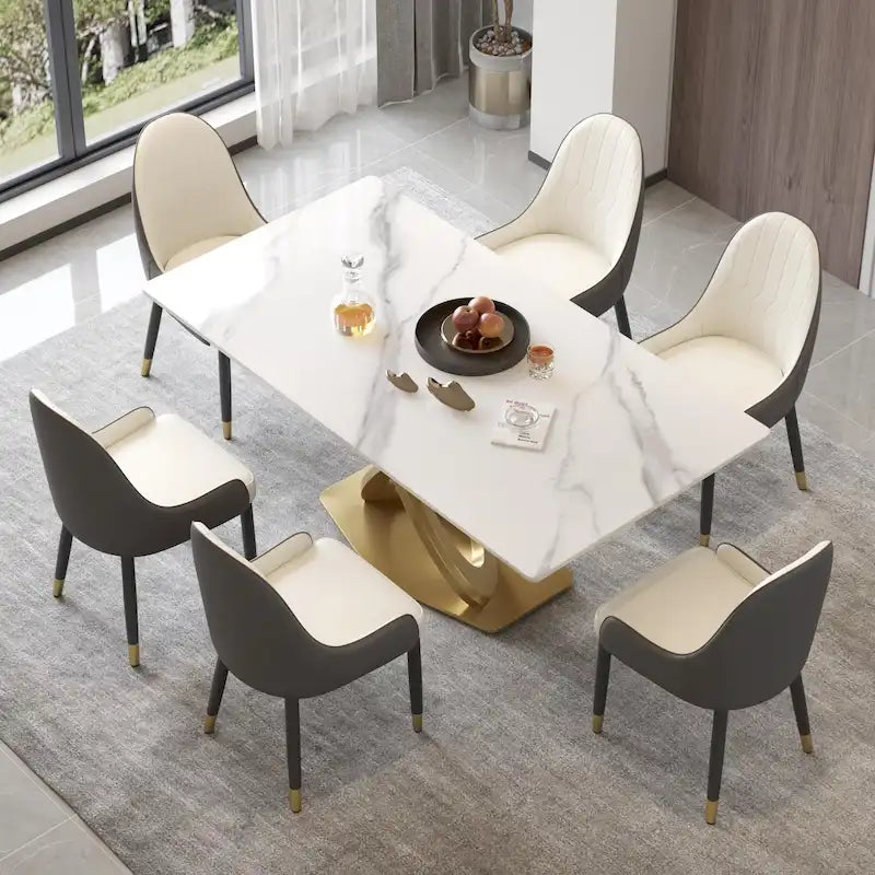 Table à manger en pierre frittée blanche
