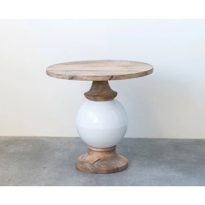 Table piédestal ronde en manguier et métal