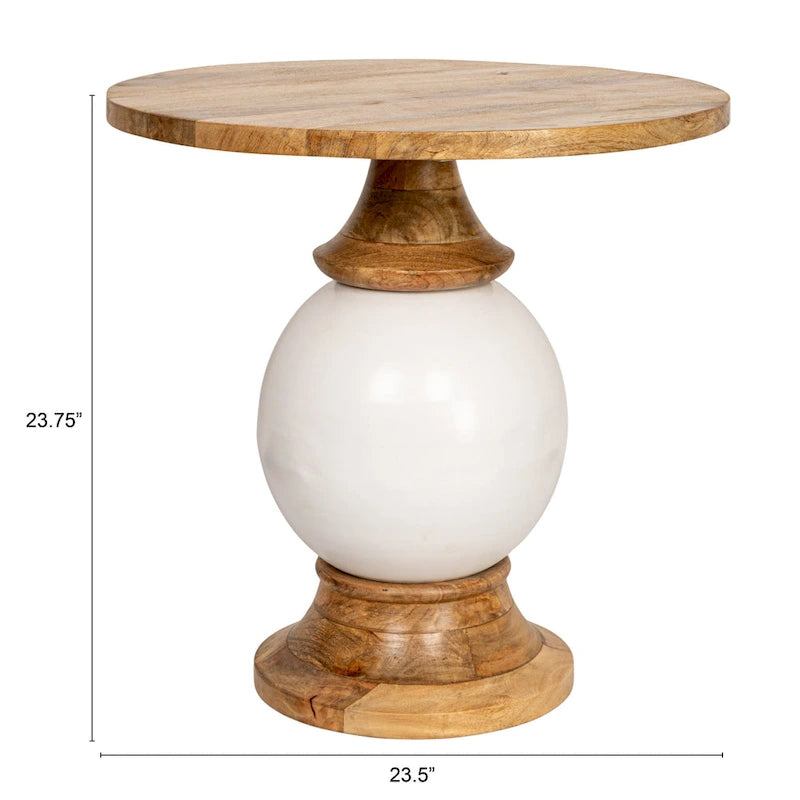 Table piédestal ronde en manguier et métal