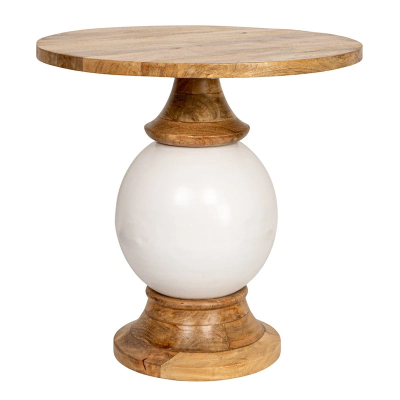 Table piédestal ronde en manguier et métal