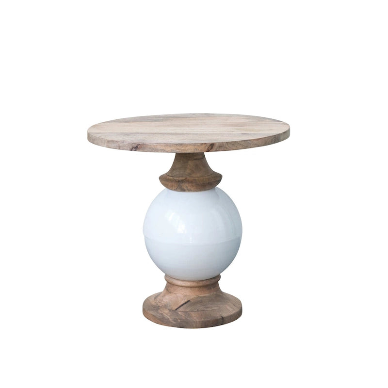 Table piédestal ronde en manguier et métal
