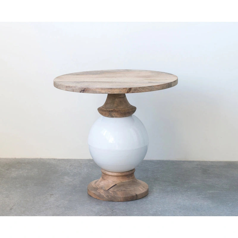 Table piédestal ronde en manguier et métal