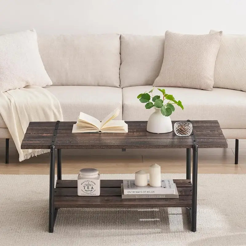 Grande table basse en bois à double plateau