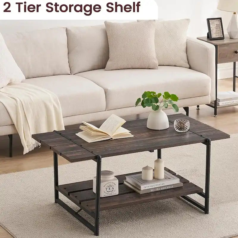 Grande table basse en bois à double plateau