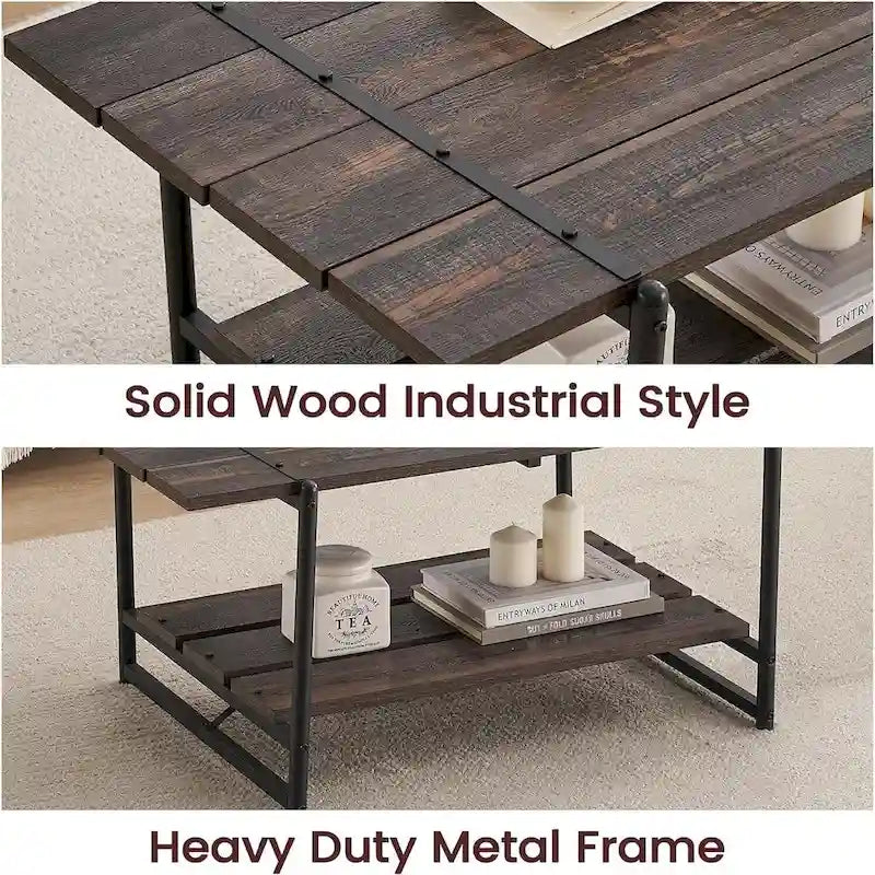 Grande table basse en bois à double plateau
