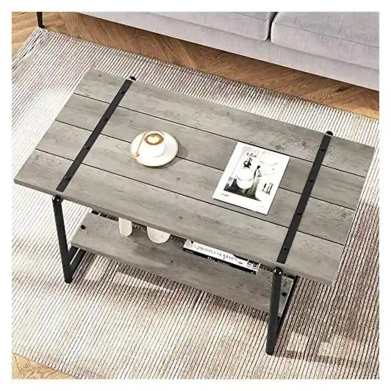 Grande table basse en bois à double plateau