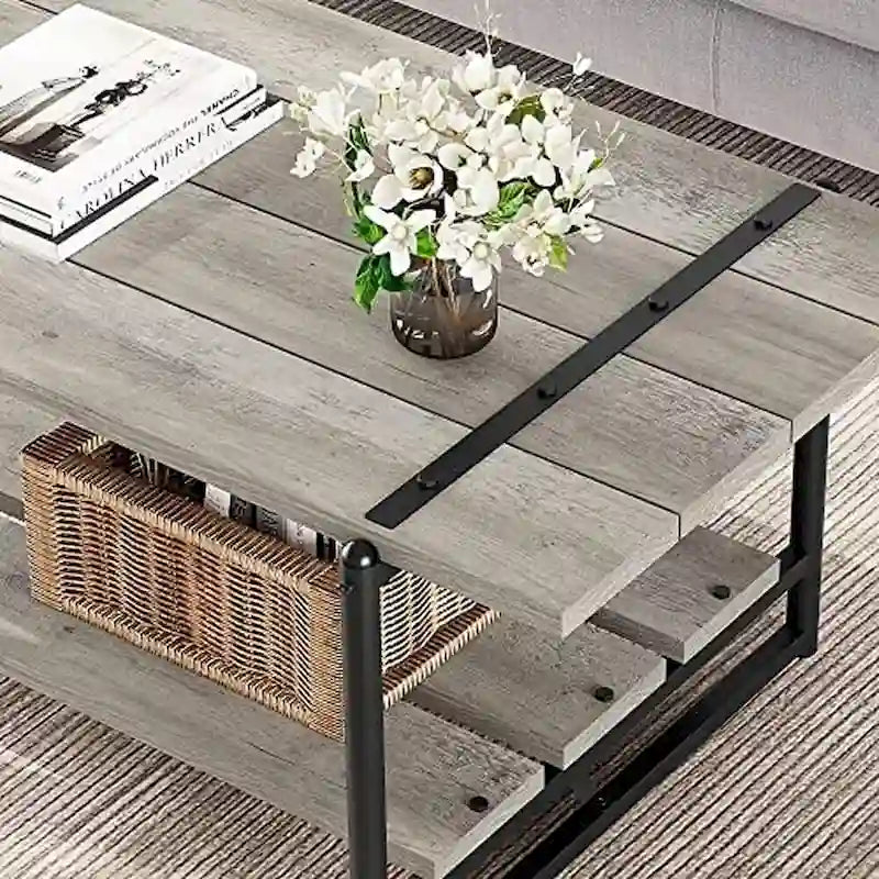 Grande table basse en bois à double plateau
