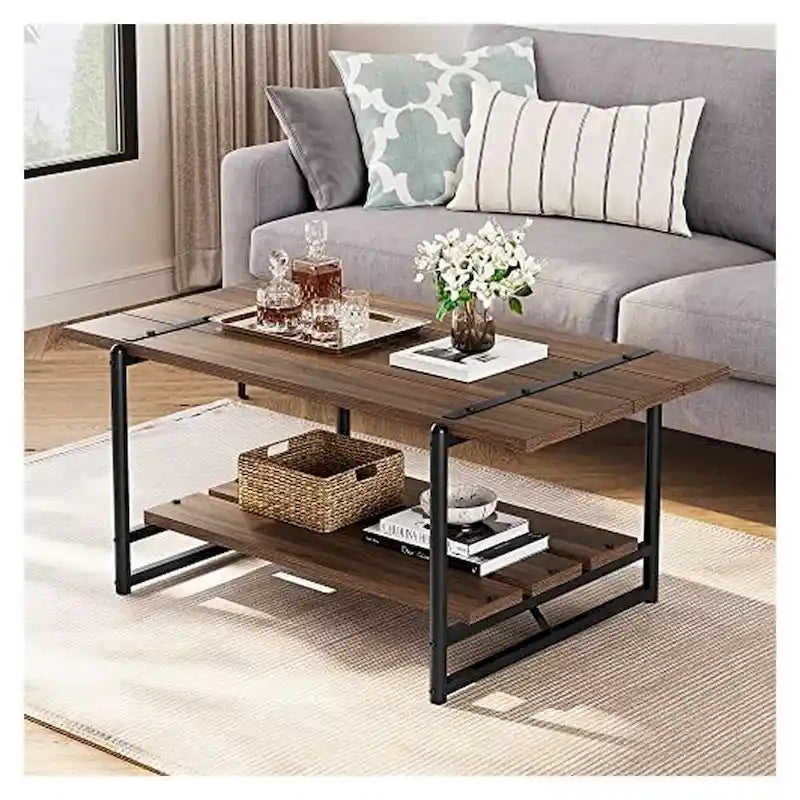 Grande table basse en bois à double plateau