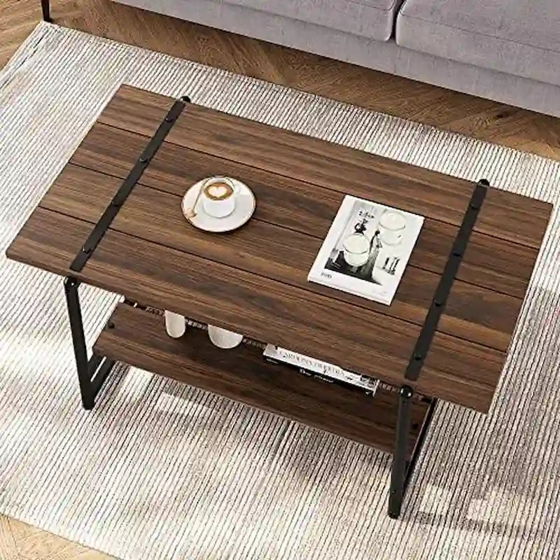 Grande table basse en bois à double plateau